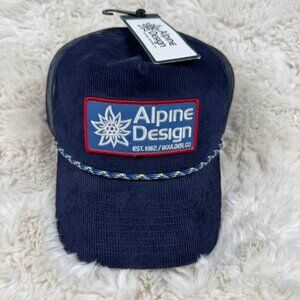Alpine Design Blue Cord Cap Mesh Snap Trucker Hat Corduroy Outdoors Retro NEW